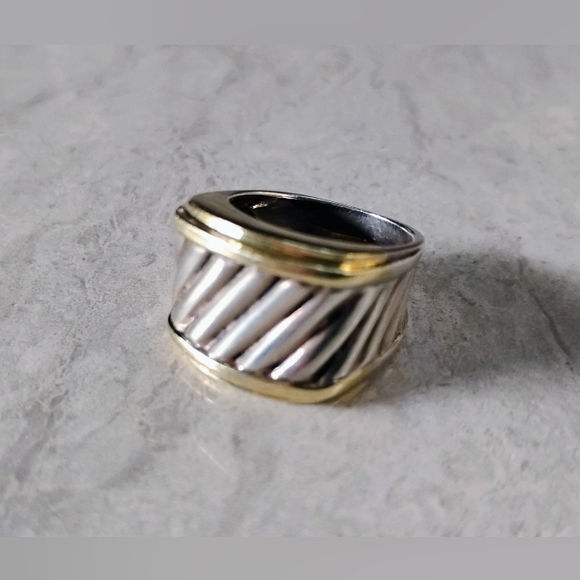 David Yurman 14k Gold & Sterling Silver Thoroughbred Cable Cigar Band - Picture 1 of 7